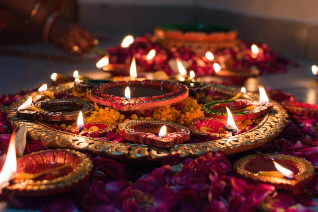 lamps lit for the celebration of Diwali